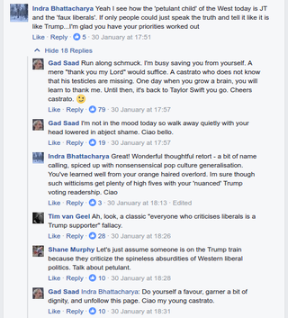 Gad Saad and followers attack detractors in Facebook comment section
