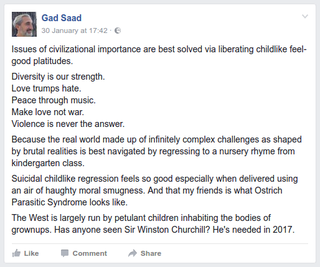 Gad Saad Facebook post
