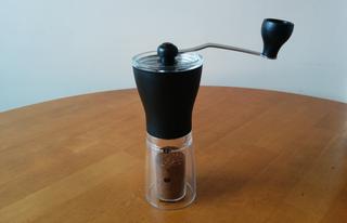 Ground coffee in grinder